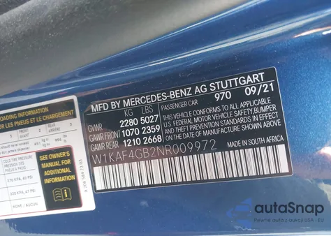 2022 Mercedes-Benz C 300 Sedan z USA, uszkodzony, nr VIN W1KAF4GB2NR009972